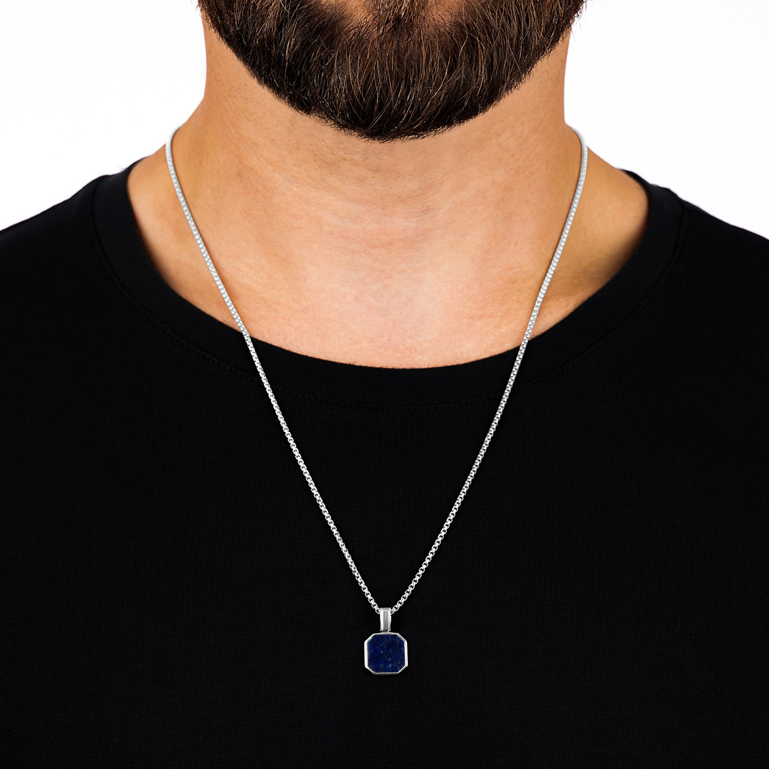 Pendentif Octogone Lapis Argent