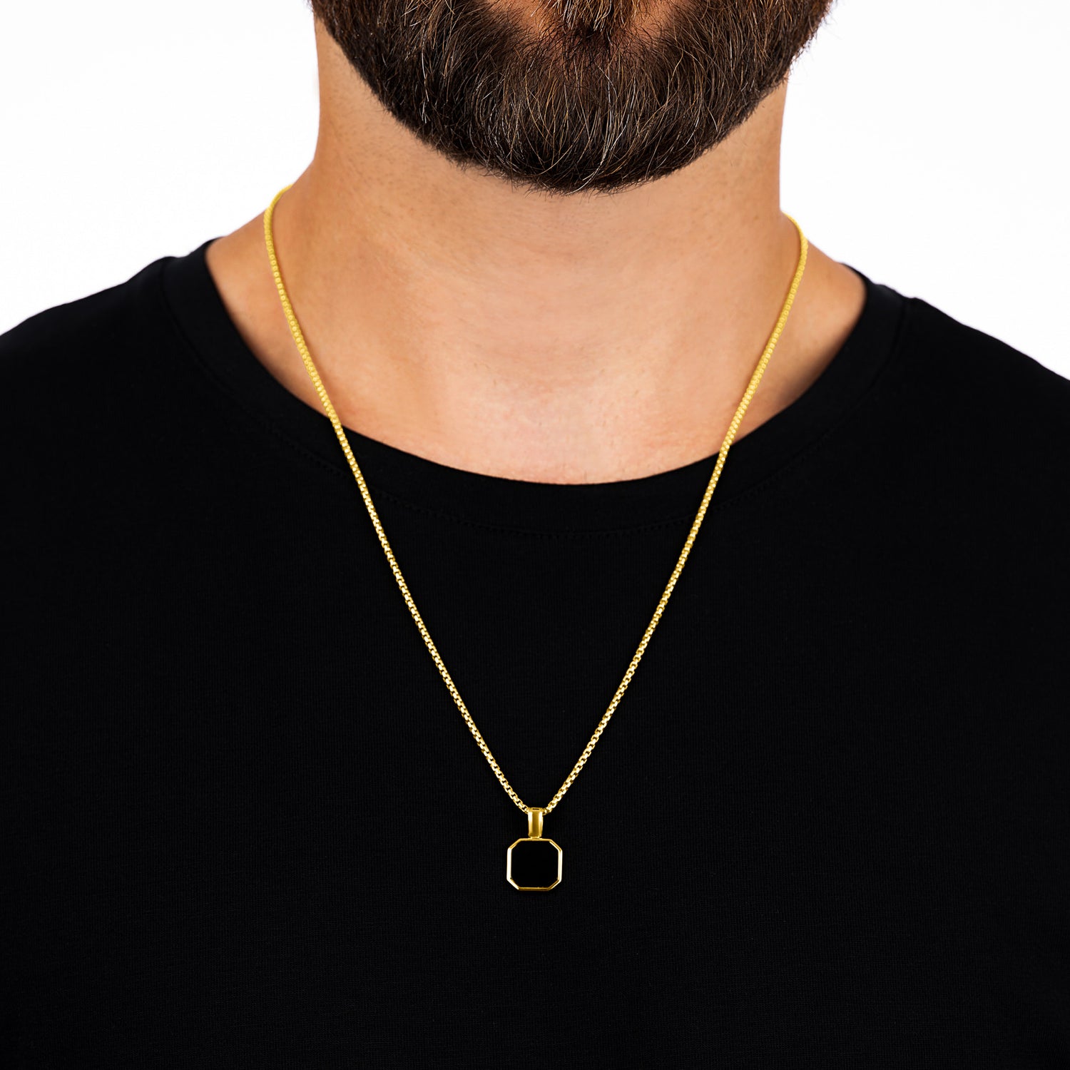 Pendentif Octogone Onyx Or
