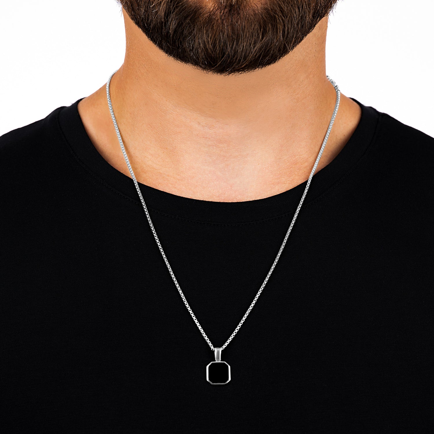 Pendentif Octogone Onyx Argent